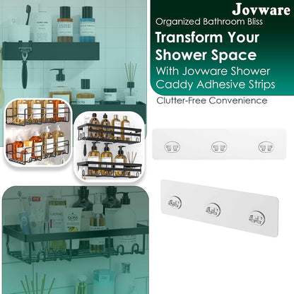 Shower Caddy Adhesive Replacement Stickers Sticker Shelf Basket Strips Suction Hooks Large Strong Hook for Bathroom Storage Corner Transparent Shelves Wall Mount (Transparent - 2 Packs)