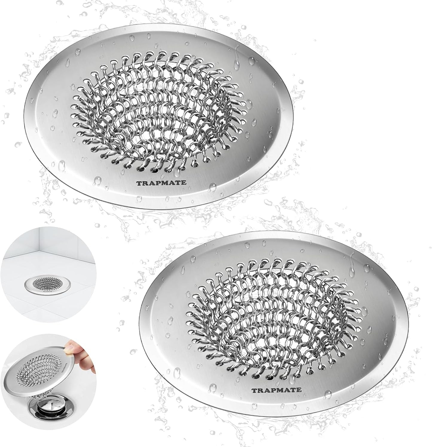 TRAPMATE Shower Drain Hair Catcher, 4.4" Easy Clean Bathtub Drain Hair Catcher, Anti-Slip Bath Tub Drain Protector, Upgraded 304 Stainless Steel Shower Sink Drain Cover for Bathroom (Patented Product)