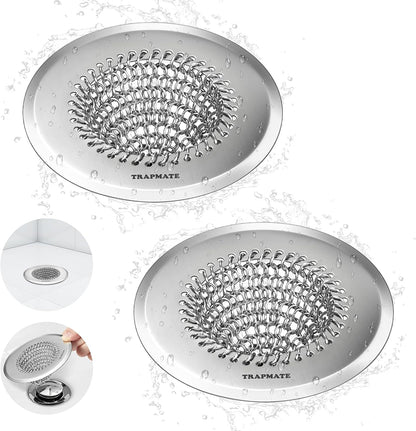 TRAPMATE Shower Drain Hair Catcher, 4.4" Easy Clean Bathtub Drain Hair Catcher, Anti-Slip Bath Tub Drain Protector, Upgraded 304 Stainless Steel Shower Sink Drain Cover for Bathroom (Patented Product)