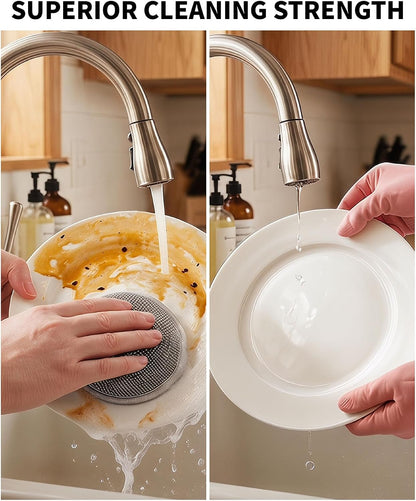 3PCS Dishwashing Cleaning Gloves + 3PCS Wire Dish Rags Set - Long Cuff Reusable Rubber Gloves & Non-Scratch for Kitchen, Cleaning, Gardening - Waterproof, Tear-Resistant