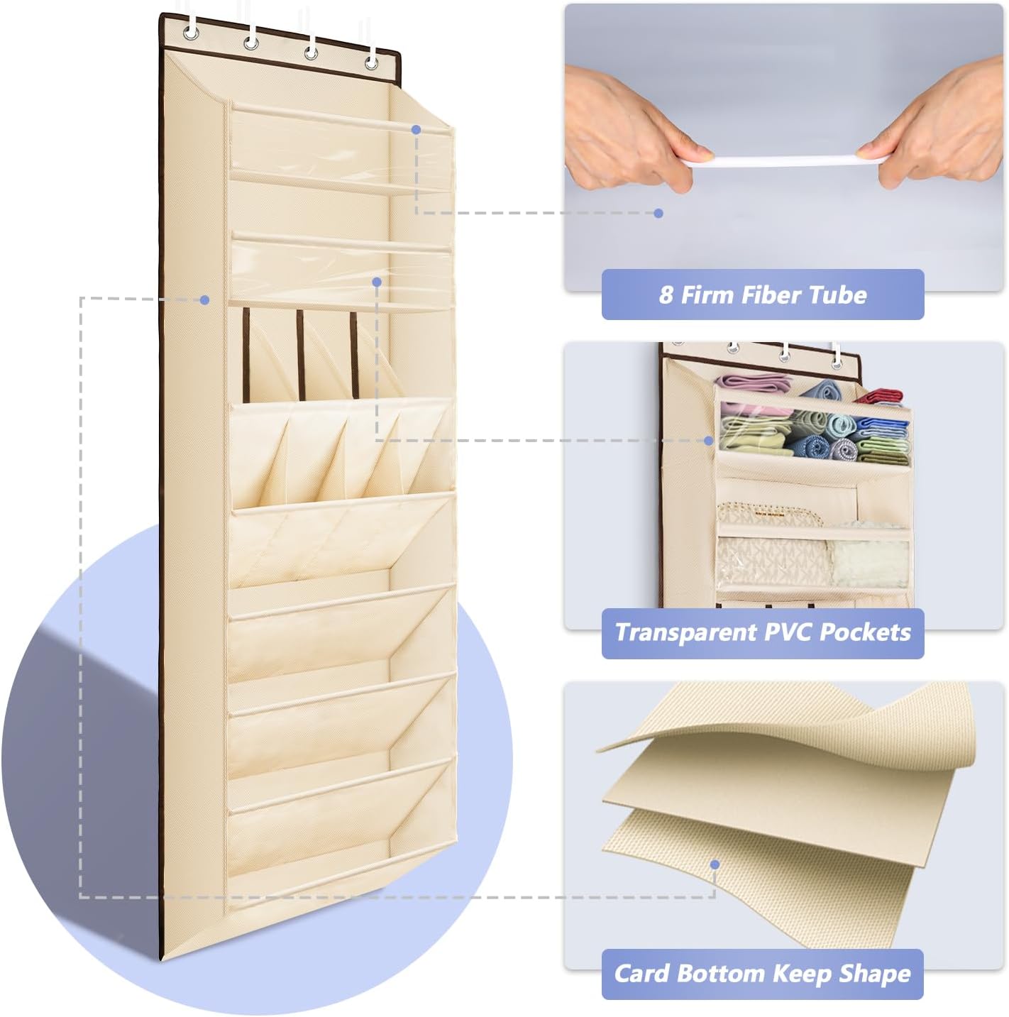 FENTEC 1 Pack Over-the-Door-Shoe-Organizers,Hanging Organizers with Large Pocket Shoe Holder Hanging Shoe Rack for Closet Shoe Organizer for Wall, Over Door Organizer with 15 Pockets Gray
