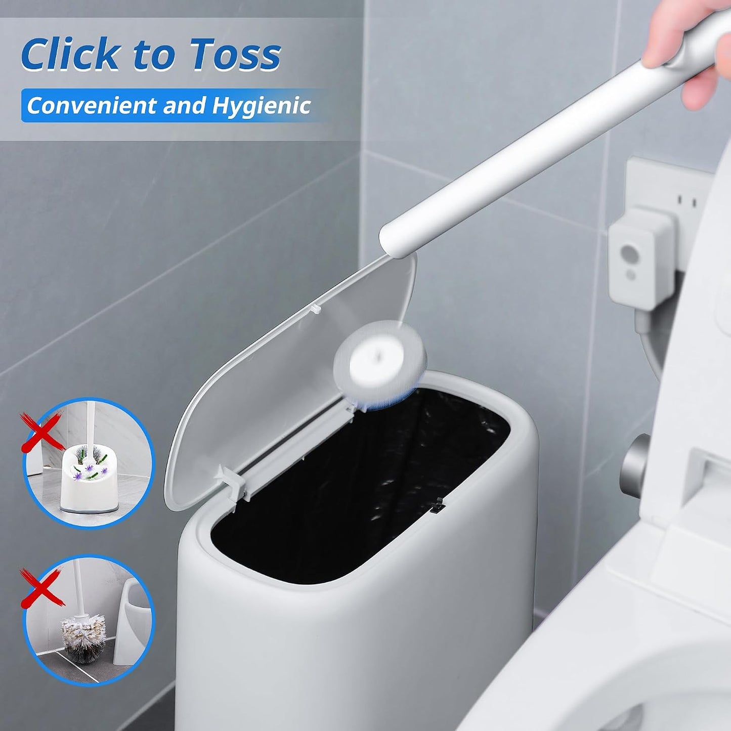 Disposable Toilet Cleaner Wand and Holder Set, Wall Mounted Toilet Bowl Brush Kit with 12 Refill Heads, Hygienic Toilet Cleaning System for Bathroom and RV