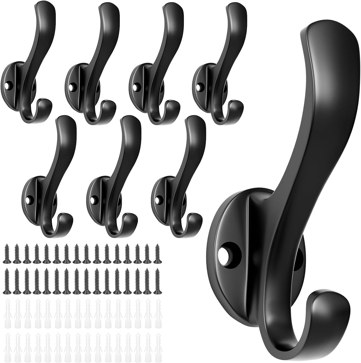 Heavy Duty Coat Hooks - 6 Pack Aluminum Alloy Wall Mounted Hooks for Hanging Jacket, Clothes, Bags, Hat | Durable Metal Utility Wall Hooks for Entryway, Closet, Mudroom, Bathroom, Garage