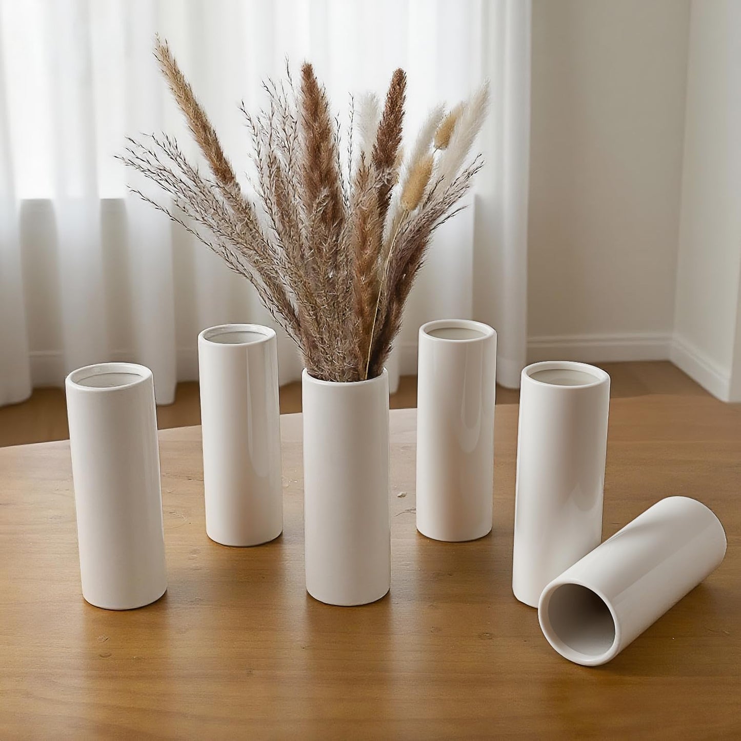 Modern Small Flower Vases 8 Pack - Ceramic, White