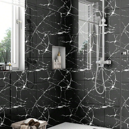Chejiaye 10pcs Marble Peel and Stick Backsplash Waterproof Washroom Wall Panels, Peel and Stick Tile, PVC Foam Wall Panels for Kitchen,Bathroom,Living Room,Blue and Gold(Not Real Tile,11.8" x 11.8")