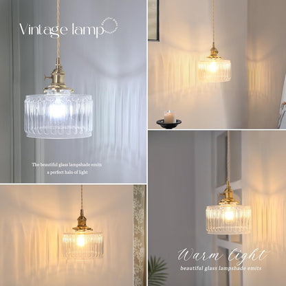 Shenmoyl Vintage Battery Operated Wall Sconce with Clear Striped Glass Lampshade 5000 mAh Rechargeable Battery Powered Wall Light with Remote Control for Bedside Bedroom Doorway, Set of 2