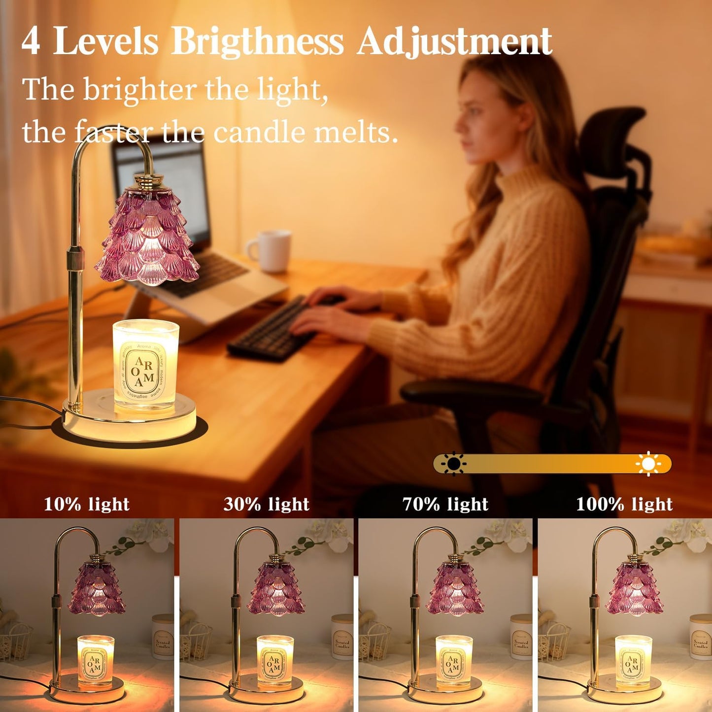Fragrance Candle Warmer Lamp with 2 Bulbs Electric Candle Warmer with Timer & Dimmer for Home Decor