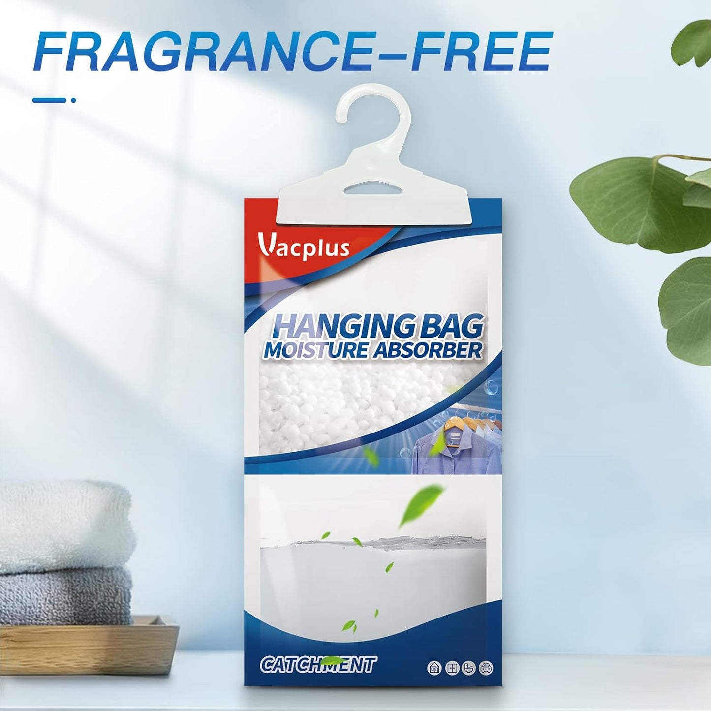 Vacplus Moisture Absorbers Packets, Fragrance Free 5 Pack, Humidity Packs, Dessicant Packets, Hanging Closet Dehumidifier Bags, Odor Eliminator for Bathroom 9.8OZ