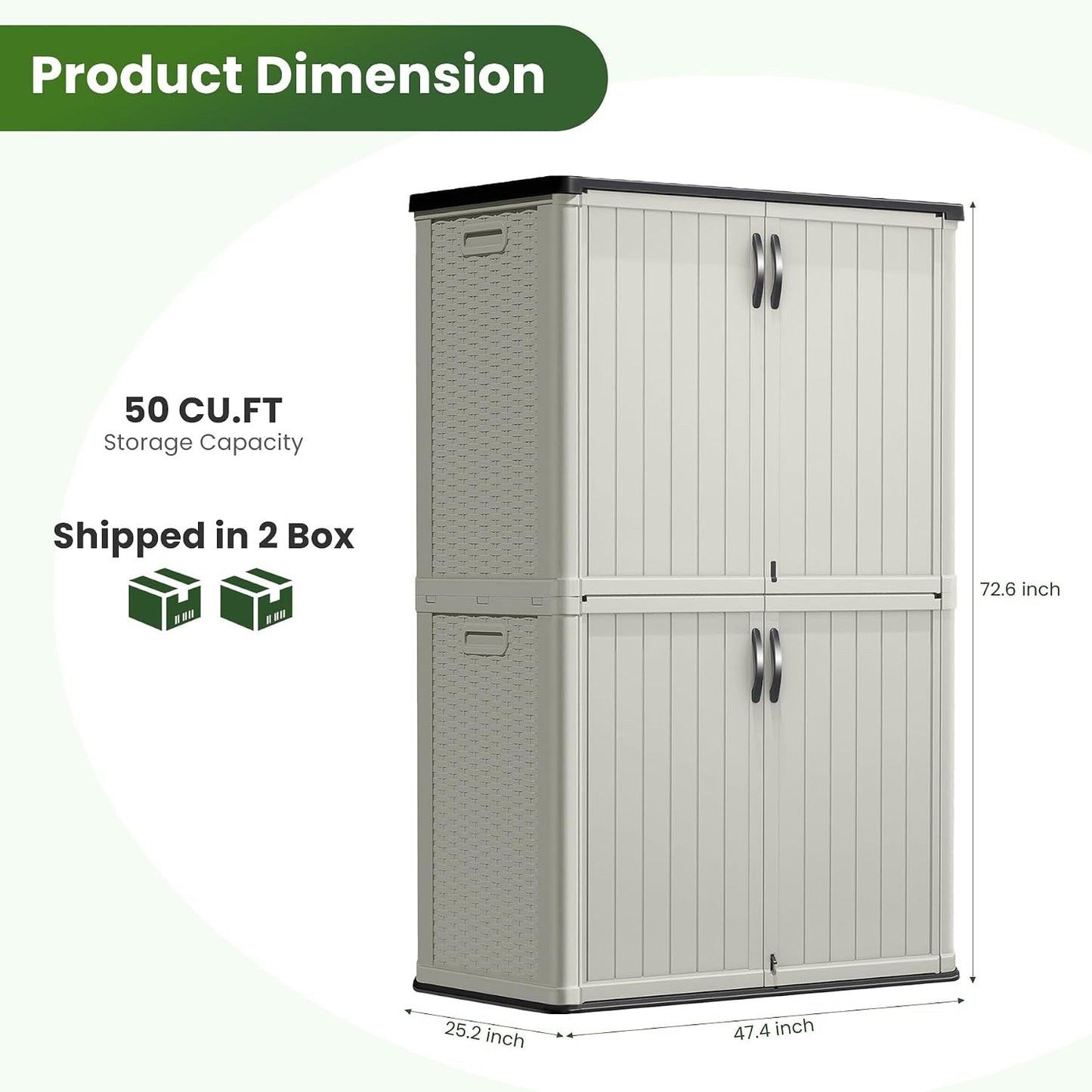Greesum Outdoor Storage Cabinet, 26 CUFT Deck Box Without Shelves, Waterproof Plastic Storage Shed for Patio Cushions, Gardening Tools, Lockable and Sidehandles, UV Resistant, Beige