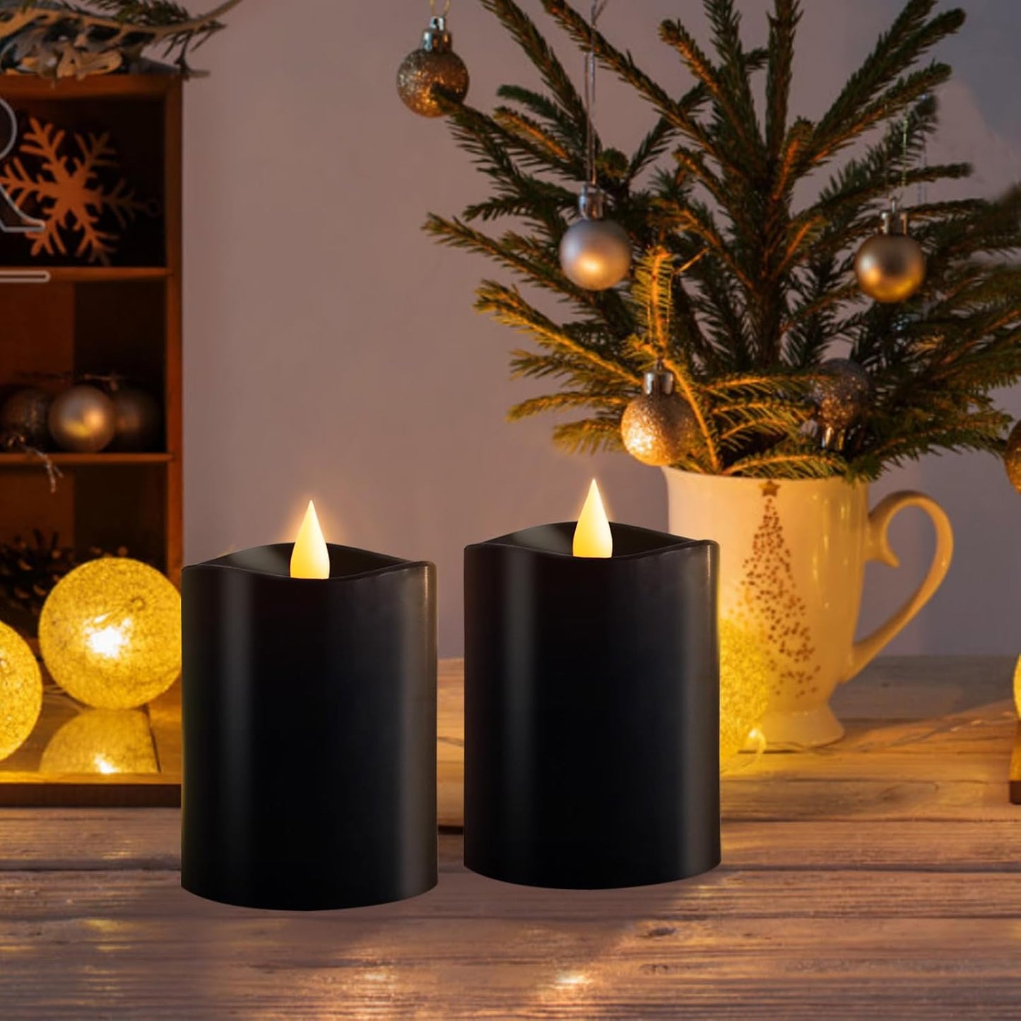3x3 Flickering Flameless Candles Set of 2, 2AA Battery Life 600 Hours Battery Candles Flickering with Timer,3 inch Flameless Candles with Remote for Indoor/Outdoor, Ivory