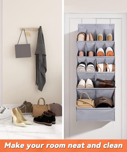 FENTEC 1 Pack Over-the-Door-Shoe-Organizers,Hanging Organizers with Large Pocket Shoe Holder Hanging Shoe Rack for Closet Shoe Organizer for Wall, Over Door Organizer with 15 Pockets Gray