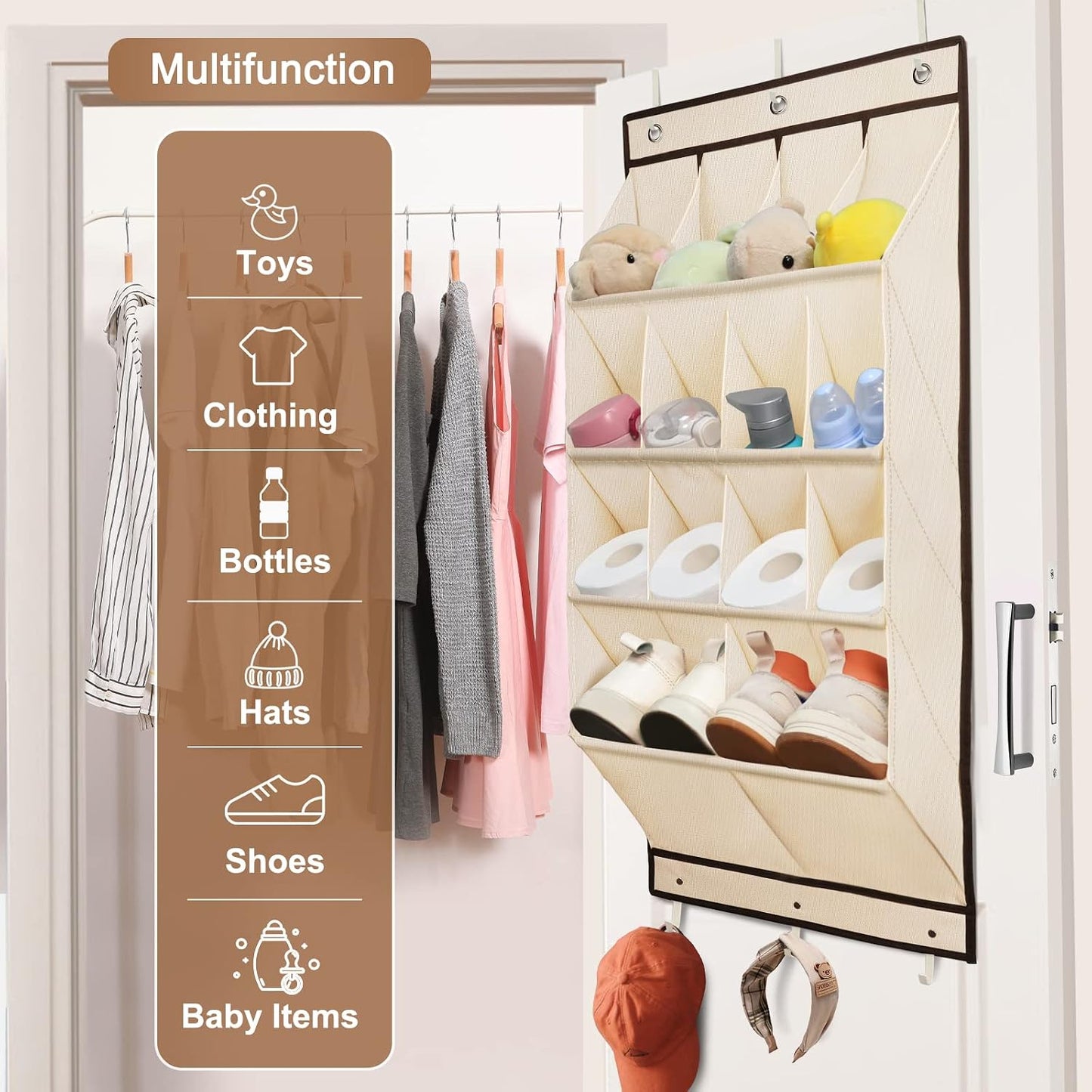 FENTEC 1 Pack Over-the-Door-Shoe-Organizers,Hanging Organizers with Large Pocket Shoe Holder Hanging Shoe Rack for Closet Shoe Organizer for Wall, Over Door Organizer with 15 Pockets Gray