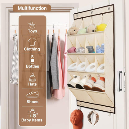 FENTEC 1 Pack Over-the-Door-Shoe-Organizers,Hanging Organizers with Large Pocket Shoe Holder Hanging Shoe Rack for Closet Shoe Organizer for Wall, Over Door Organizer with 15 Pockets Gray