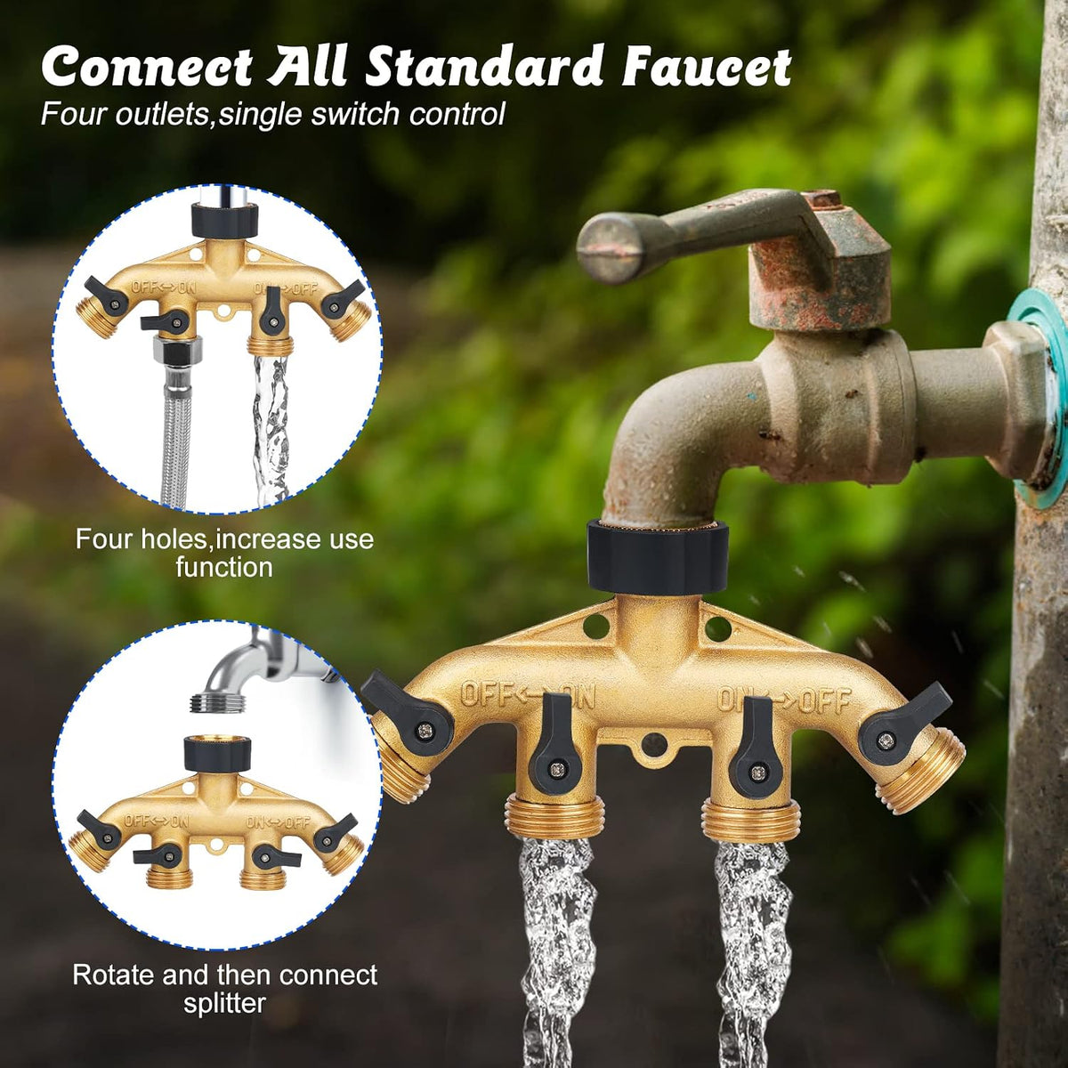 Garden Hose Splitter 2 Way Heavy Duty Brass Connector Tap Y Splitter (2WAY x)