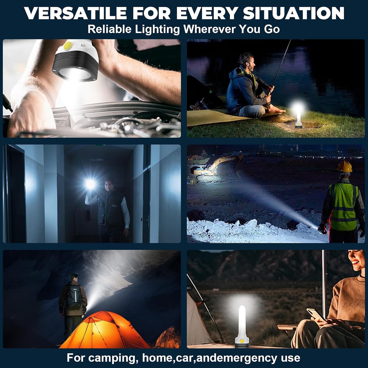 Flashlight Lantern Combo Rechargeable, 2-in-1 LED Flashlight with 360° Camping Lantern & Emergency Strobe, Compact Light for Camping, Power Outage, Car