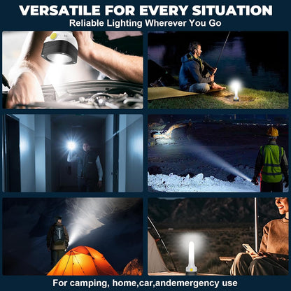 Flashlight Lantern Combo Rechargeable, 2-in-1 LED Flashlight with 360° Camping Lantern & Emergency Strobe, Compact Light for Camping, Power Outage, Car