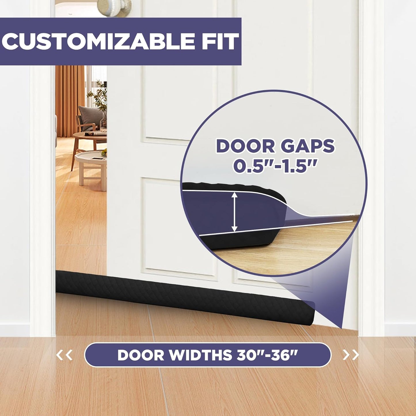 Ciieyuo Premium Velvet Under Door Draft Stopper, 30'' to 36'' Adjustable Gap Filler, Double-Sided Windproof Seal, Easy Install to Block Noise, Cold Air, Light, Dust, and Drafts