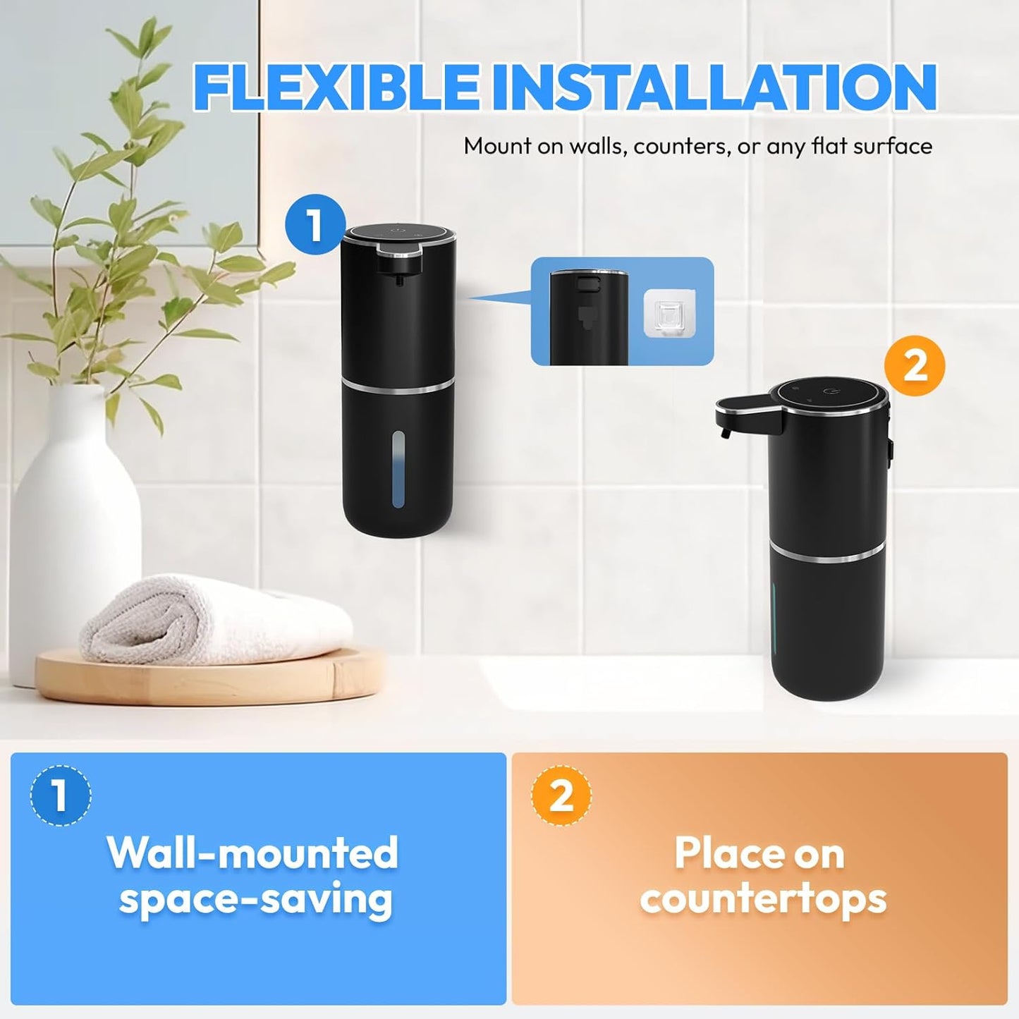 2 Pack Automatic Foaming Soap Dispenser,Touchless Foam Soap Dispenser,12.8oz Rechargeable Wall Mounted Smart for Bathroom and Kitchen Dish Soap,Easy for Toddlers(White)