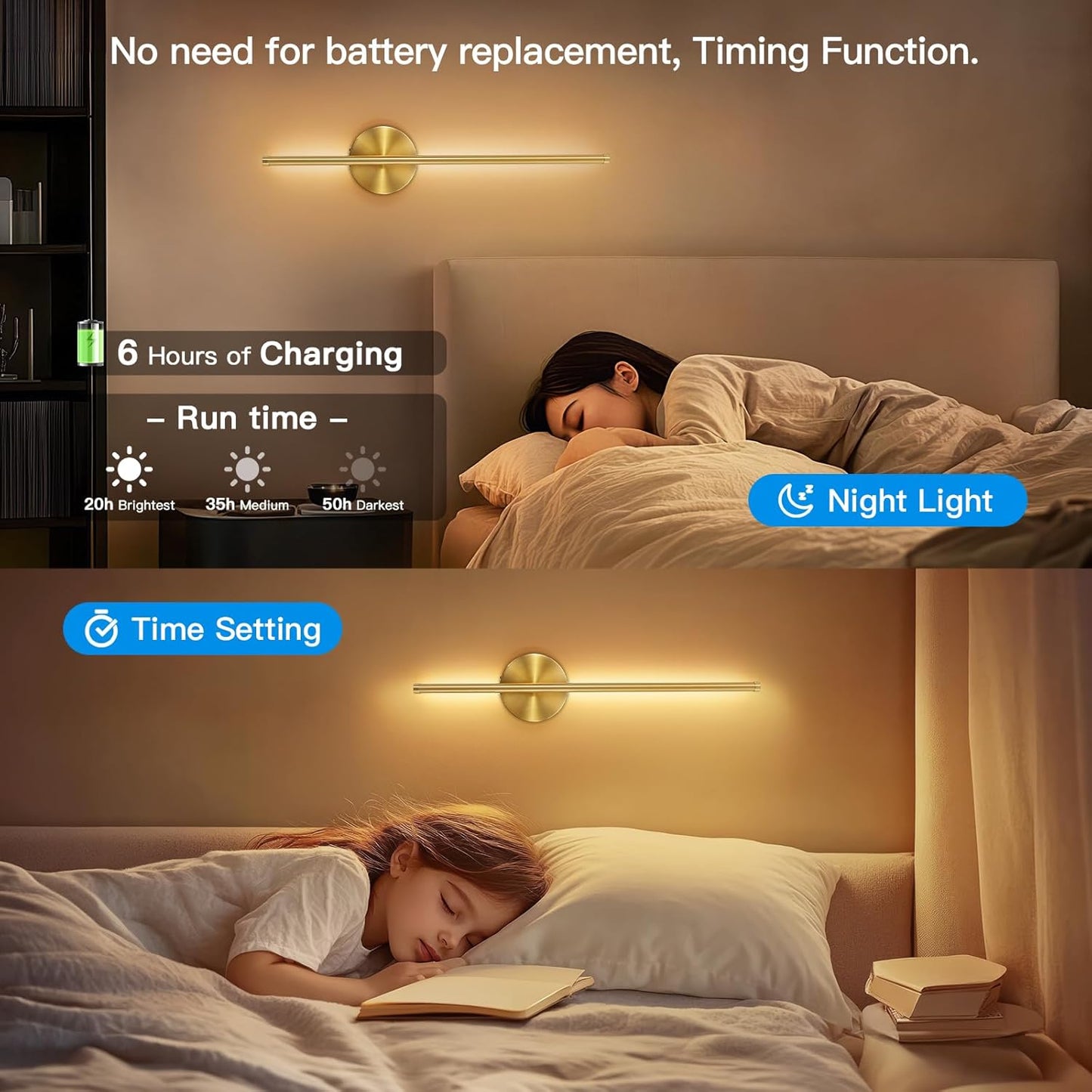 TaoFiaCo Battery Operated Wall Sconces Set of Two,Rechargeable Wall Sconces Set of 2 with Remote Control Dimmable Wall Light Decor for Living Room, Bathroom for, 24 Inch, Gold