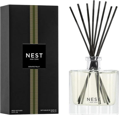 NEST New York Reed Diffuser, Moroccan Amber - 5.9 fl oz - Fragrance for Up to 90 Days - Reusable, Refillable Glass Holder - Includes 8 All-Natural Reed Sticks - Flame Free