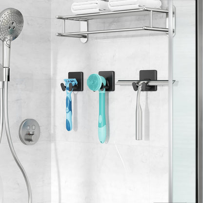 susswiff Shower Hooks for Inside Shower - Extra Sticky Stainless, Razor Holder Accessories, Wall Mounted Self-Adhesive Double Hooks for Razor, Loofah, Towel, Shaver, Coat, Key, Silver 6 Pack
