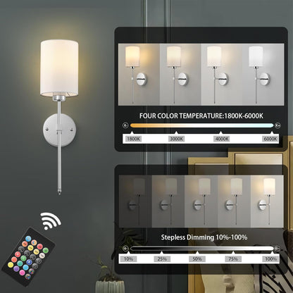 Battery Operated Wall Sconces Set of Two,Wireless Rechargeable Wall Light With Remote Control, Dimmable, Amber Light/Warm White/Natural White/Daylight/RGB, Timer,for Living Room,Bedroom,Entryway,Gold