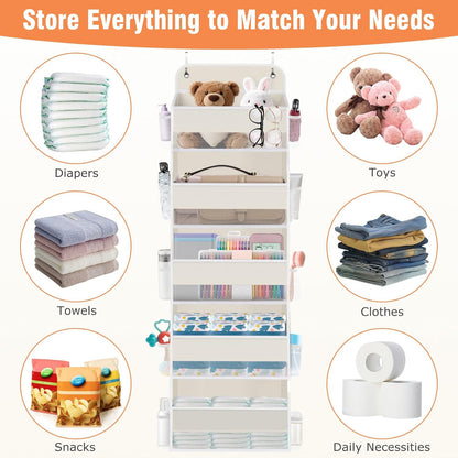 WISELIFE Over The Door Organizer Storage 4 Shelves Large Capacity Hanging Bedroom Storage Solution with 6 Side Pockets for Dorm Bathroom Pantry Nursery and Baby Essentials Holds up to 40 Lbs (Black)