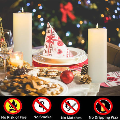 volnyus White Flameless Candles Set of 2 (3x6 inch) Flickering LED Wax Candles Battery Operated with Remote Control Timers for Night Light/Fireplace/Party Dimmable Pillar Candles Flat top