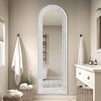 MELOMOIR Arched Full Length Mirror with Solid Wood Frame, 56"x21" Rustic Farmhouse Floor Mirror with Stand, Free Standing Leaning Hanging, for Bedroom Living Room Dressing Room Entryway, Brown