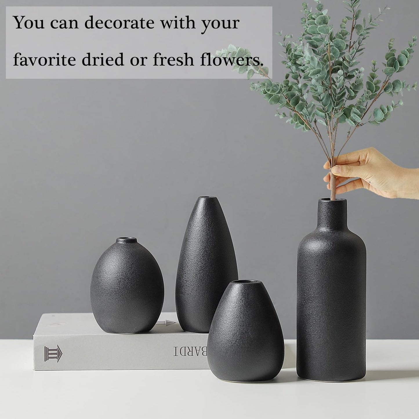 CEMABT Beige Ceramic vase Set-3 Small Flower vases for Decor,Modern Boho Farmhouse Home Decor,Decorative vase for Pampas Grass&Dried Flowers,idea Shelf,Table,Bookshelf ，Entryway- Distressed
