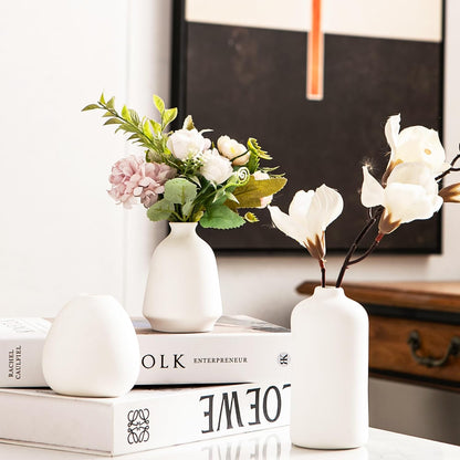 Small Ceramic Vase Set of 5, Modern White Vase, Bud Vase, Boho Decorative Vase for Fireplace, Entryway and Living Room, Centerpiece Table Decorations