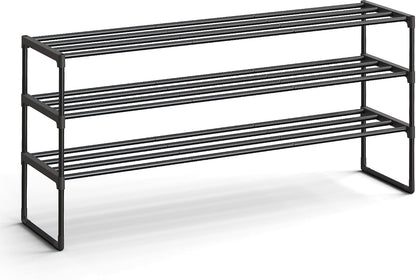 SONGMICS Shoe Rack, 6-Tier Shoe Organizer, Metal Storage Shelf, Upright or Upside Down, for 24-30 Pairs, Stackable, for Entryway, 11.8 x 36.2 x 42.7 Inches, Black ULSA306BH01