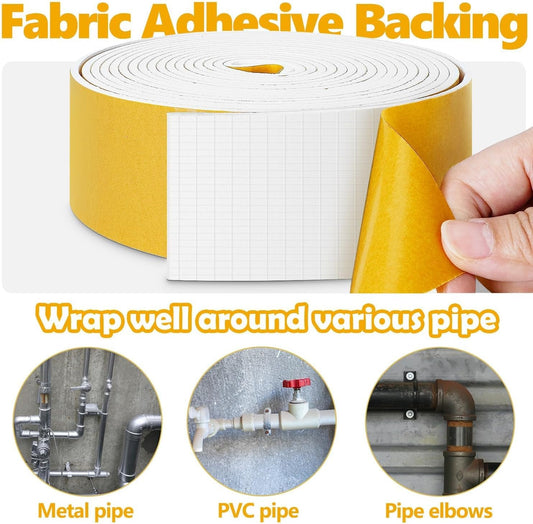 DEMEDO Pipe Insulation Tape, Pipe Wrap Insulation Foam Tape Self Adhesive, Outdoor Water Pipe Insulation Roll for HVAC, AC Line Insulation, 2 inch x 16.5 FT Heat Tape for Water Pipe, White