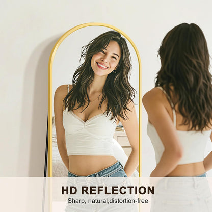 FICTOR Arched Full Length Mirror 15" x 56", Full Body Floor Mirror with Adjustable Stand, Free Standing Mirror with Aluminum Frame for Bedroom, Living Room, Cloakroom, Gold