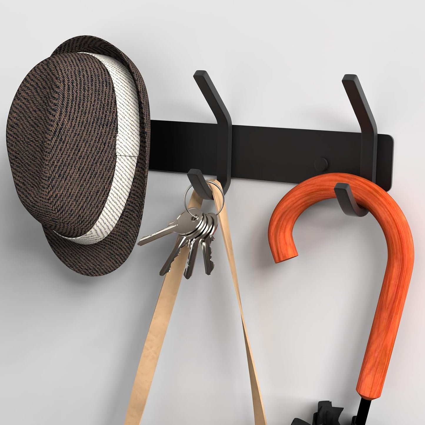 VAEHOLD Black Hat and Coat Wall Mount Rack - 3 Hooks for Robes, Bags, Keys, and Towels - Bathroom Towel Hanger Organizer (1 Pack)