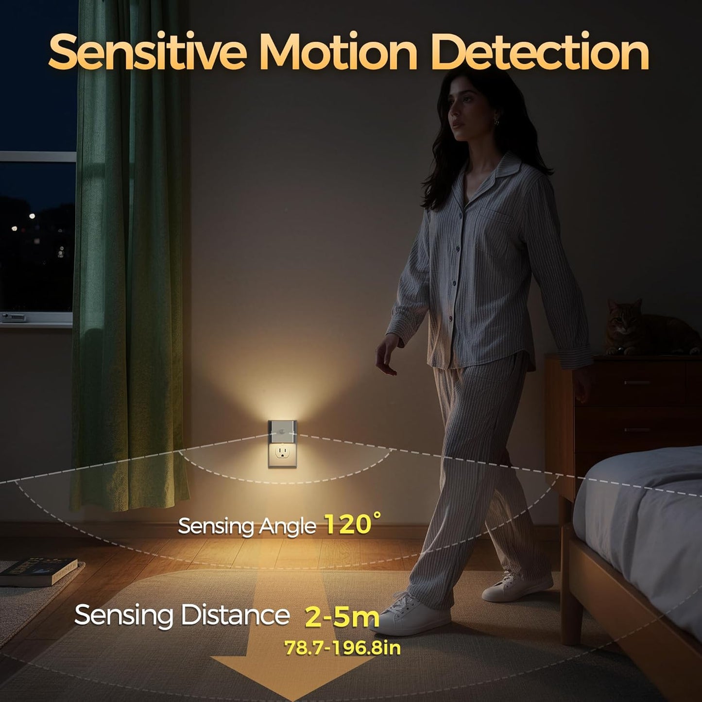 DORESshop LED Motion Sensor Night Light [2 Pack], Plug in Night Light, Dusk to Dawn Night Light Motion Sensor, 3 Level Brightness Adjustable Night Lights for Adults, Bedroom, Bathroom, Hallway, 3000K