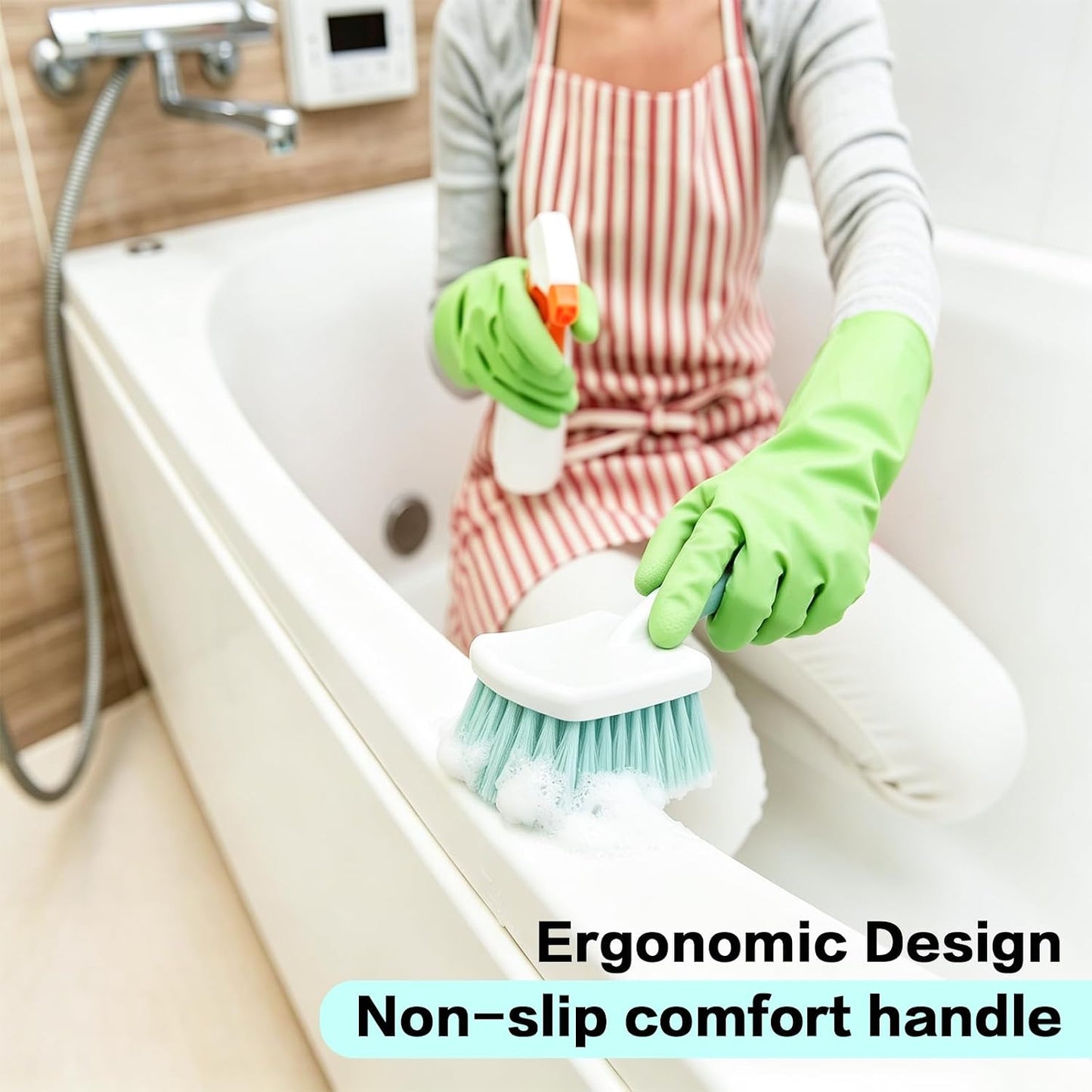3 Pack Bathroom Scrub Brush Set, Heavy-Duty Scrub Brushes for Cleaning Floor, Green Scrubbing Brush with Non-Slip Handle and Stiff Bristles for Bathtub, Tub, Tile, Gap, Kitchen, Sink
