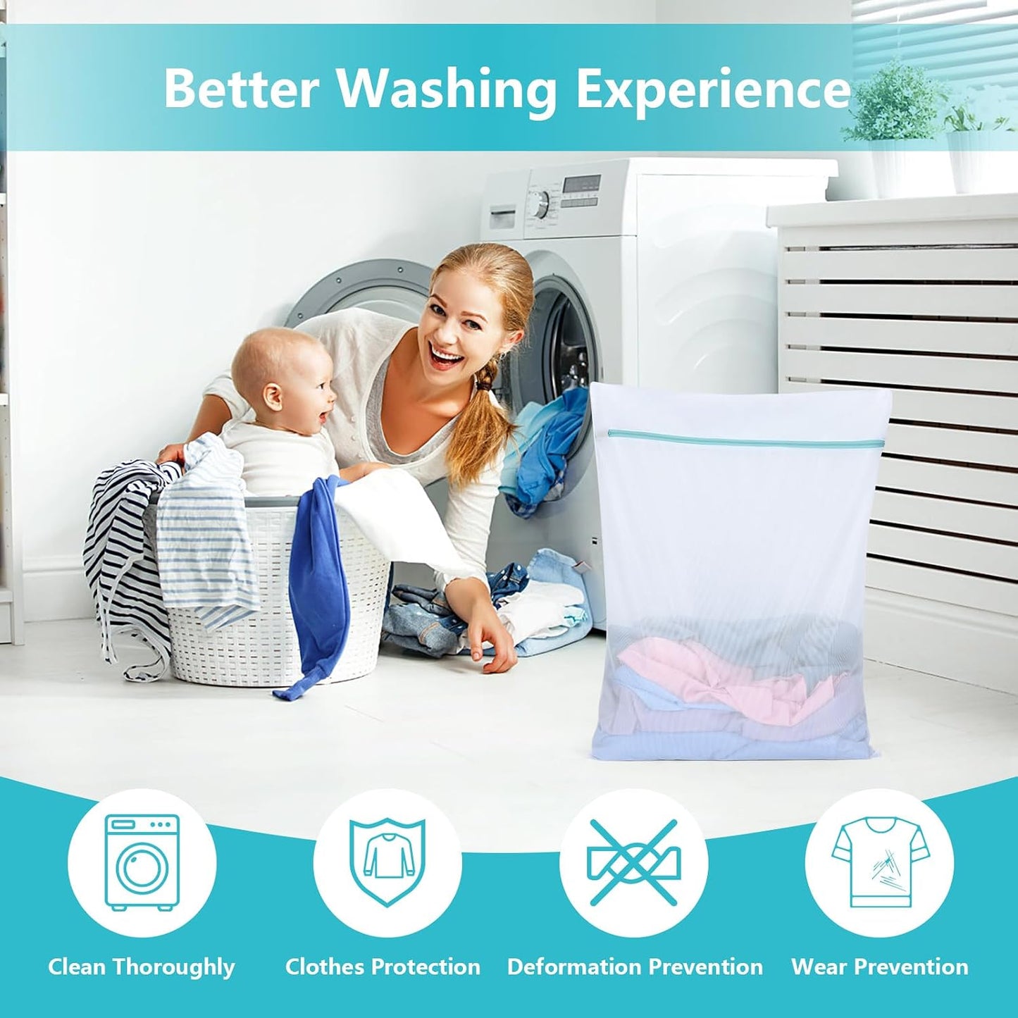 OTraki Large Mesh Laundry Bags 28x35 inch Zipper Mesh Lingerie Bags for Washing Delicates Net Laundry Mesh Bag Machine Washable for Dorm Hotel Camp Don't Drying, Melting 140-176℉, White
