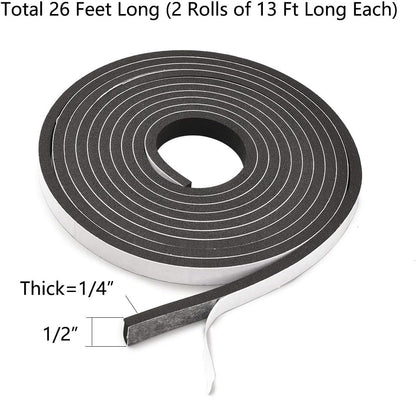 TamBee Weather Stripping Foam Tape 1/2 Inch Wide X 1/2 Inch Thick,High Density Foam Strip Self Adhesive Weatherstrip Insulation Foam Rubber Seal Strip 13 Ft(2 Rolls of 6.5 Ft Long Each)