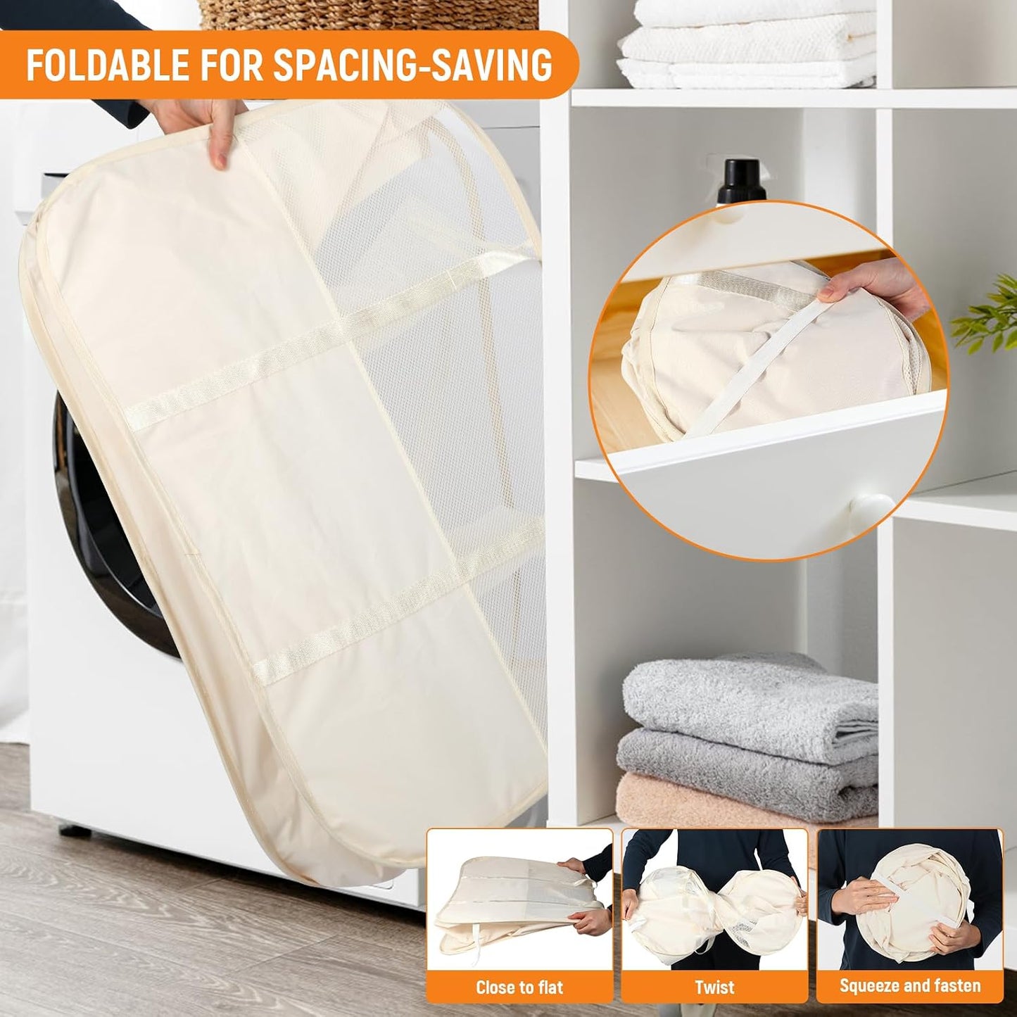 Collapsible Laundry Baskets with 3 Compartment, 150L Tear-proof Pop Up Hamper, Foldable Laundry Basket with Tote Handles, Dirty Clothes Hamper for Laundry, Bedroom, Bathroom, Dorm Grey