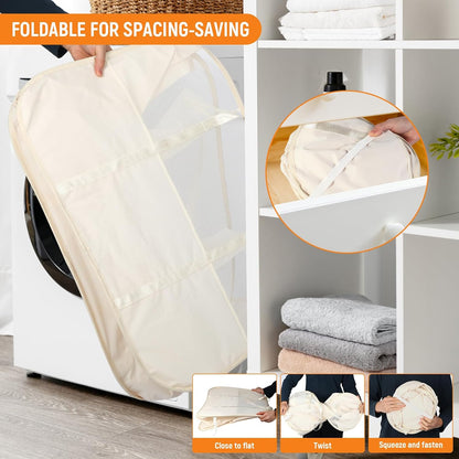 Collapsible Laundry Baskets with 3 Compartment, 150L Tear-proof Pop Up Hamper, Foldable Laundry Basket with Tote Handles, Dirty Clothes Hamper for Laundry, Bedroom, Bathroom, Dorm Grey
