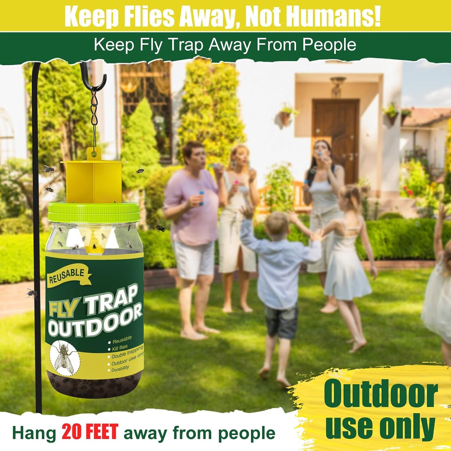 Reusable Fly Traps Outdoor Bottles, 3 Pack Fly Killer Catcher Jar with 6 Natural Magnet Bait Refills Lure, Flies Bug Insect Trap Control Outdoor Hanging for Outside Barns, Stable, Patio