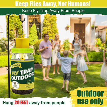 Reusable Fly Traps Outdoor Bottles, 3 Pack Fly Killer Catcher Jar with 6 Natural Magnet Bait Refills Lure, Flies Bug Insect Trap Control Outdoor Hanging for Outside Barns, Stable, Patio