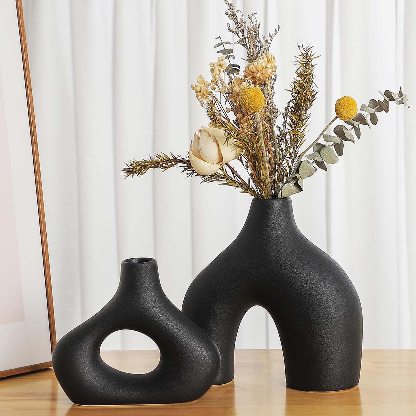 CEMABT Modern Nordic Boho Vase Set - Elegant Beige Matte Ceramic Vase for Living Room, Bookshelf, Mantel, Entryway Table & Console Decor | Home Decor Shelf Decorations Easter Gift