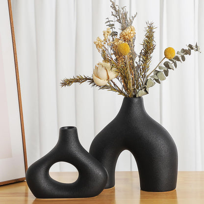 CEMABT Modern Nordic Boho Vase Set - Elegant Beige Matte Ceramic Vase for Living Room, Bookshelf, Mantel, Entryway Table & Console Decor | Home Decor Shelf Decorations Easter Gift