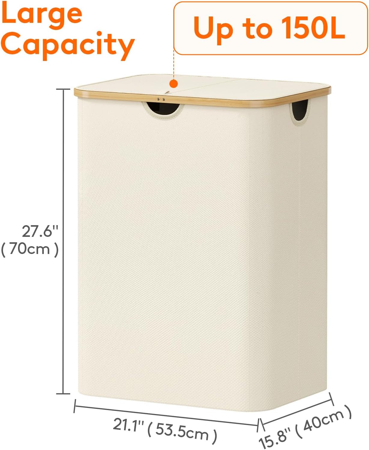 Lifewit 120L Laundry Basket with Lid, Clothes Hampers for Laundry with Bamboo Handles and 2 Removable Bag, Large Foldable Laundry Hamper for Bedroom, Bathroom, Dorm, Laundry Room, Beige