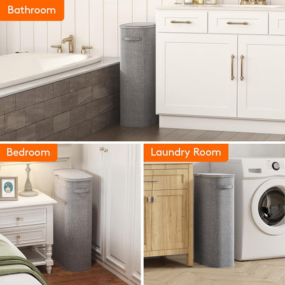 Lifewit Slim Laundry Basket with Lid, Narrow Laundry Hamper with Plastic Handles and Removable Bag, Tall Foldable Dirty Clothes Hampers for Laundry Room, Bedroom, Bathroom, Dorm, 65L Beige