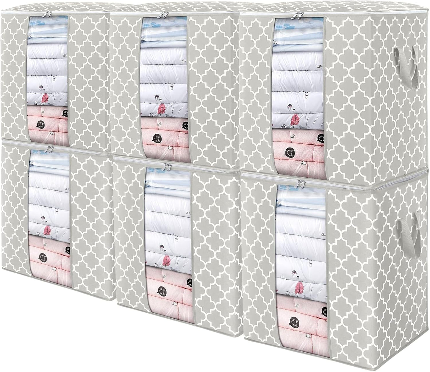 WISELIFE Storage Bags 3 Pack/100L Large Blanket Clothes Organization and Storage Containers for Comforters,Bedding, Foldable Organizer with Reinforced Handle, Clear Window, Sturdy Zippers,Gray