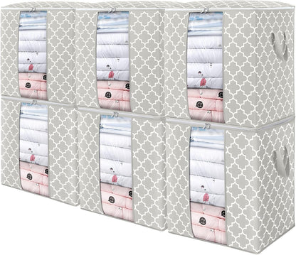 WISELIFE Storage Bags 3 Pack/100L Large Blanket Clothes Organization and Storage Containers for Comforters,Bedding, Foldable Organizer with Reinforced Handle, Clear Window, Sturdy Zippers,Gray