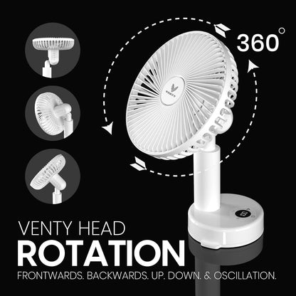 VENTY Portable Clip Fan - Rechargeable 10-Hour Battery Portable Fan - 360° Rotation & 90° Tilt - Stroller, Desk or Bedside - Aromatherapy & LED Light - USB-C cable & Carrying Pouch